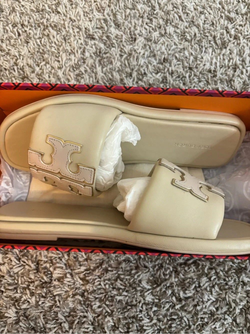 Women's Ivory Slide Sandals - Designer-Inspired Logo Detail
